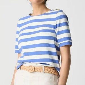 J.Crew Striped Tee Women’s Size Large Blue White Gold Buttons